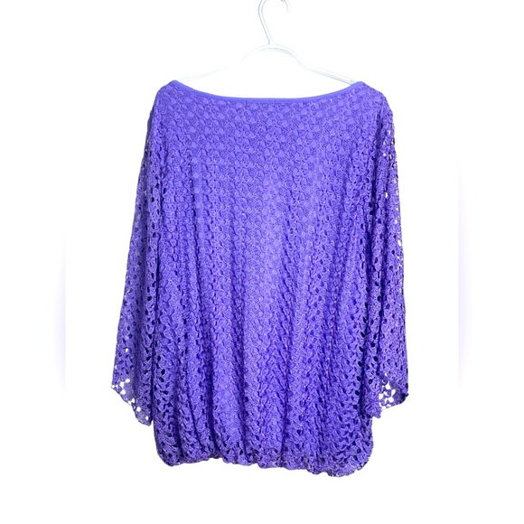 roz & ali Lilac Spring Summer Top, 3/4 Bell Sleeves, Gently Elasticized Waist - Picture 3 of 11